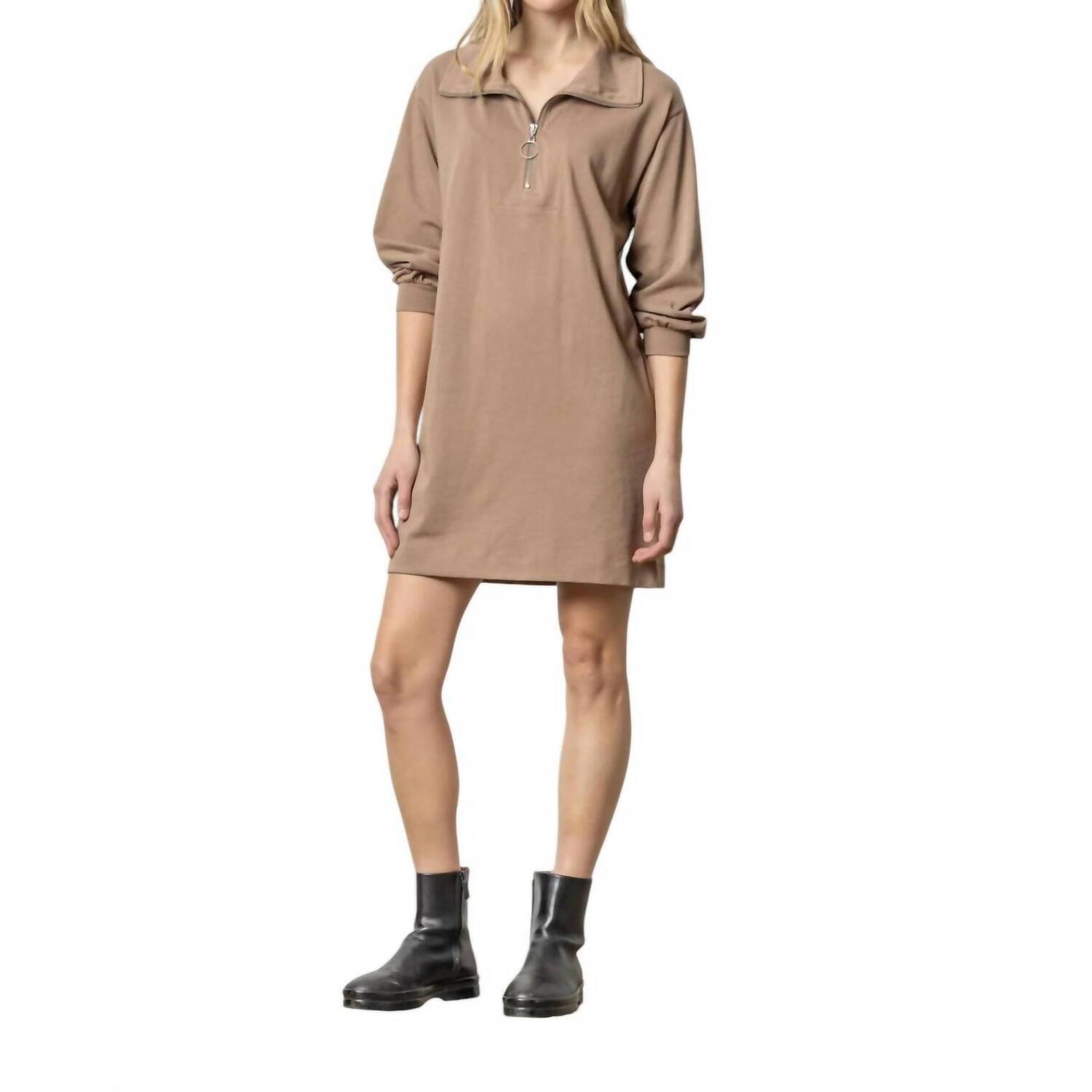 New Lilla P Half Zip Dress In Shiitake